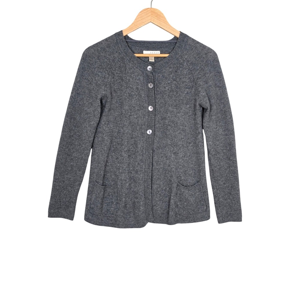 Kenar Women's 100% 2-Ply Cashmere Button Front Cardigan Sweater Grey Medium